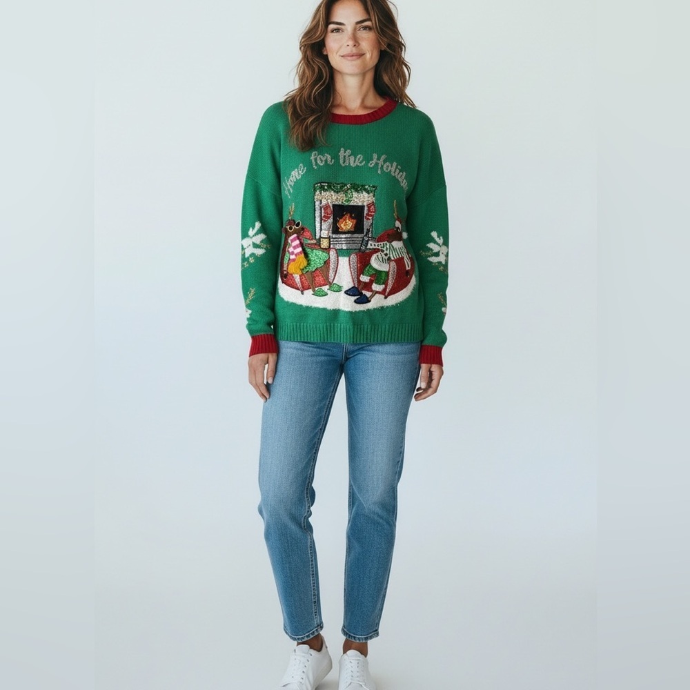 33 Degrees home for the Holidays Festive Green Sweater size XL